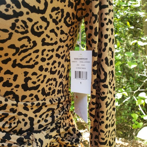 GOOD AMERICAN Day Night Wrap Midi Dress in Leopard Print Size Small - Picture 13 of 16